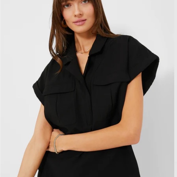 Tuckernuck Scottie shirt Black short sleeve cuffed blouse top small flap pockets - Picture 1 of 9